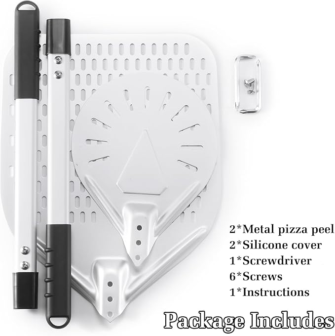 12 Inch + 7 Inch Perforated Pizza Peel Set, Pizza Turning Peel with Metal Handle, Pizza Spatula Paddle for Homemade Pizza Oven Accessories