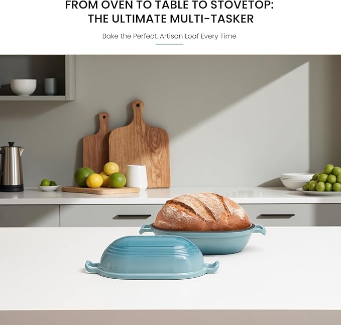 Enameled Cast Iron Dutch Oven for Sourdough Bread Baking,9 x 5-4/5 Inch Oval Cast Iron Bread Pan with Lid,Dutch Oven for Homemade Sourdough Baking,2.8QT Meatloaf Pan,Oven Safe