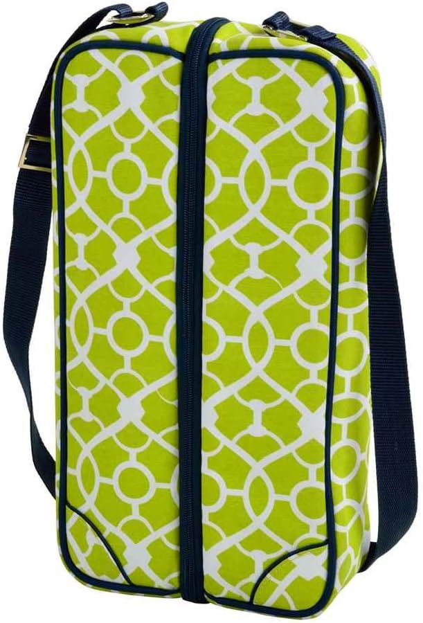 Picnic at Ascot - Deluxe Insulated Wine Tote with 2 Wine Glasses, Napkins and Corkscrew - Trellis Green
