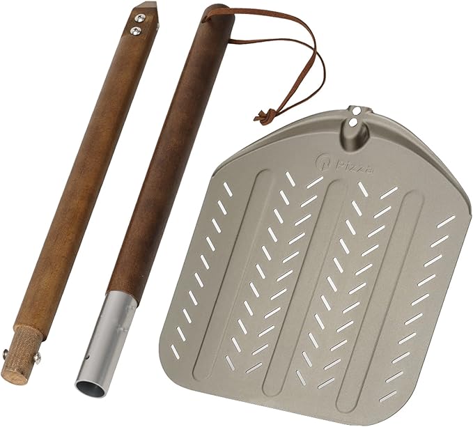 Q Pizza Perforated Pizza Peel 14" with Detachable Long Handle for Grill Oven, Large Pizza spatula Turning Paddle, Oven Accessory for Baking Bread Pastry Dough Pie Cake, Aluminium
