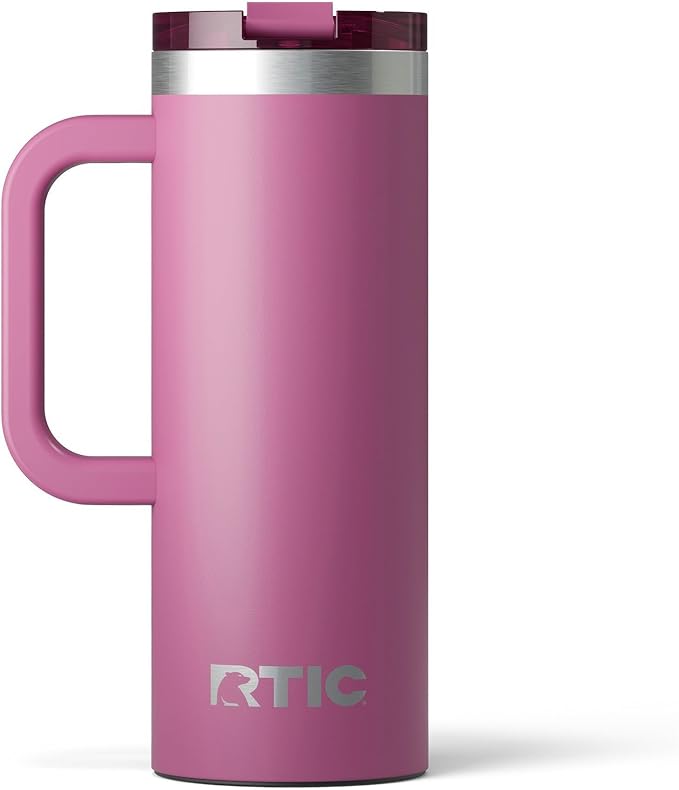 RTIC 20oz Road Trip Travel Mug with Lid and Handle, Ceramic Lined, Insulated, Stainless Steel, Metal, Double Wall Vacuum-Insulation, Portable Coffee, Tea Cup for Hot and Cold Drink, Orchid