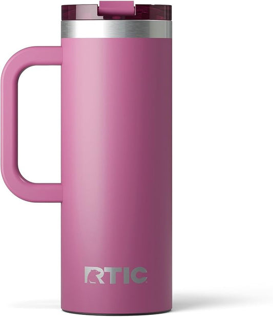 RTIC 20oz Road Trip Travel Mug with Lid and Handle, Ceramic Lined, Insulated, Stainless Steel, Metal, Double Wall Vacuum-Insulation, Portable Coffee, Tea Cup for Hot and Cold Drink, Orchid