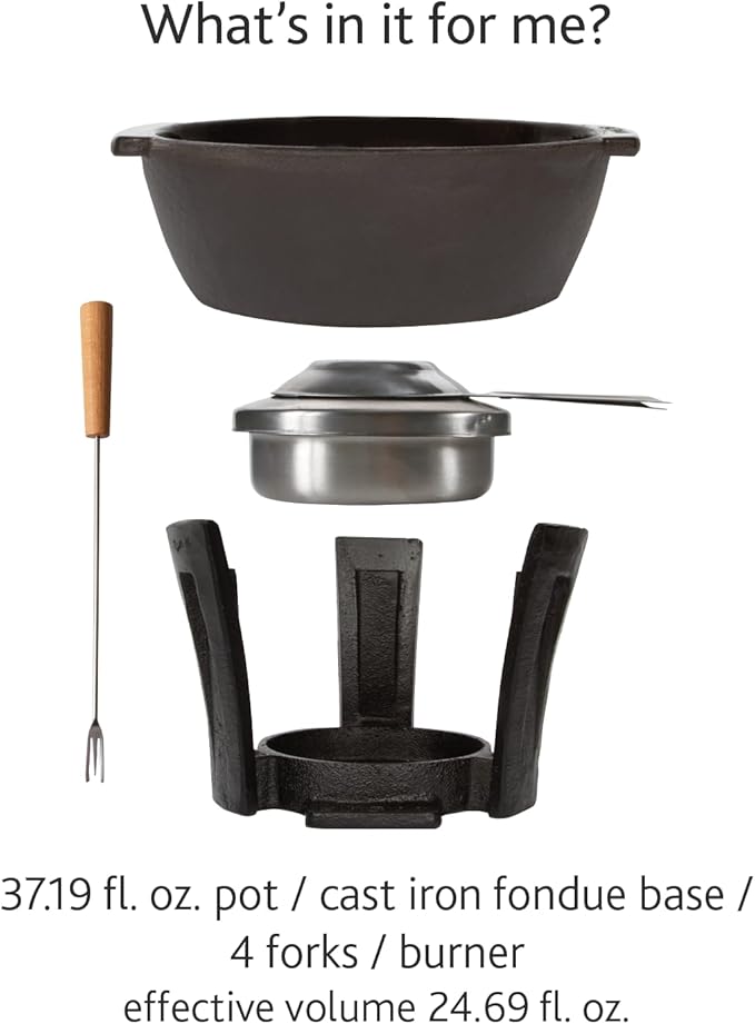 BOSKA Fondue Pot Set Party Pro - Cast Iron Fondue Set - Durable Fondue Pot inc. Burner and 4 Forks - for All Type of Stoves - Cheese Fondue Melts smoothly Every time