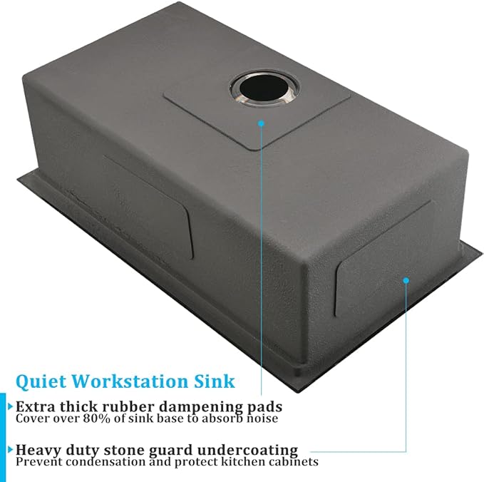 30 Inch Undermount Kitchen Sink Black Stainless Steel Deep Commercial 16 Gauge Single Bowl Undermount Workstation Sink