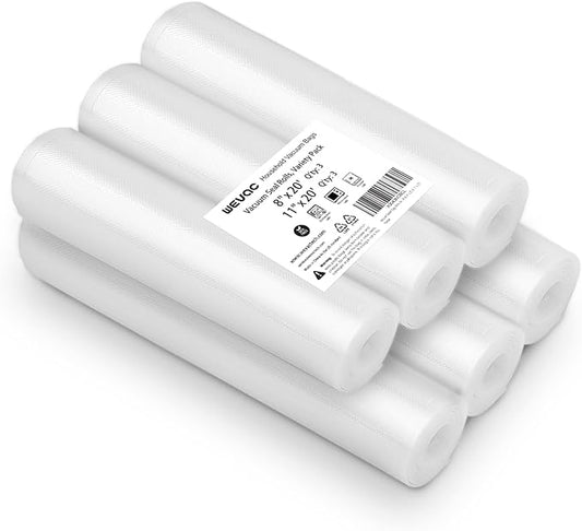 [2024 New] 6 Pack 8" x 20' and 11" x 20', Vacuum Sealer Rolls Bags for Food, Great for Food Storage, Sous Vide and Meal Prep, Wevac Lite