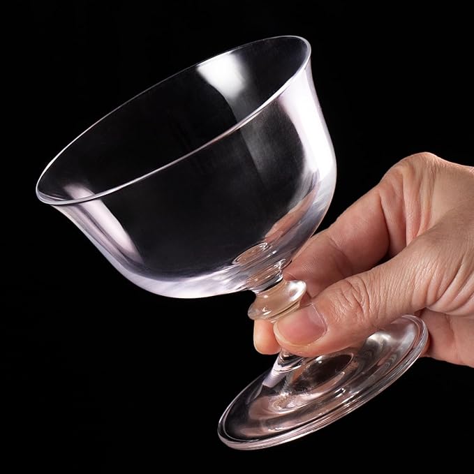 KAMMAK Cocktail Glasses Set of 2, 10oz Crystal Dessert Glass with Short Stem, Classic Glassware for Ice Cream, Mixed Drinks, Modern Bar Drinkware for Party, Beach, Anniversary