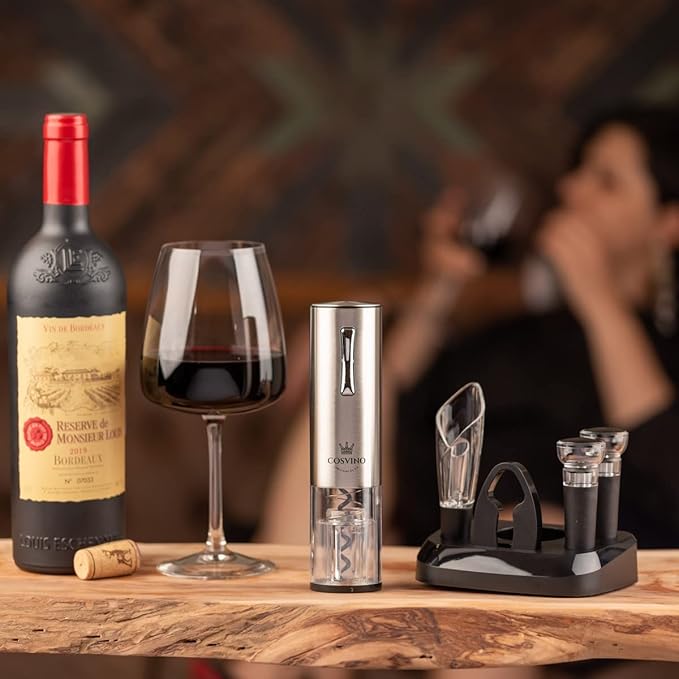 Premium Electric Wine Bottle Opener with Charging Base, Quality Italian Design, Electric Wine Opener Set, Corkscrew Opener, Display Charging Station, an Unique Gift for Wine Lovers