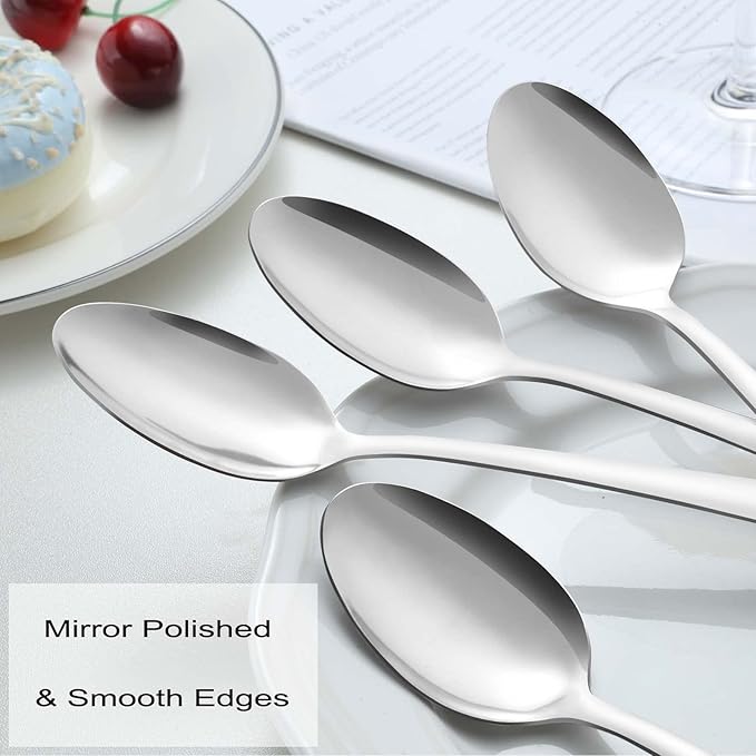 Pleafind 36-Pcs Dinner Spoons Set (7.4 inch), Spoons Silverware, Stainless Steel Spoon, Silver Spoons, Mirror Polished Tablespoon, Silverware Spoons for Home, Kitchen, Restaurant, Dishwasher Safe