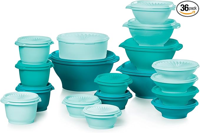 Tupperware Heritage Collection, New 36 Piece Food Storage Container Set in Vintage Green, Dishwasher Safe and BPA Free (18 containers, 18 lids)