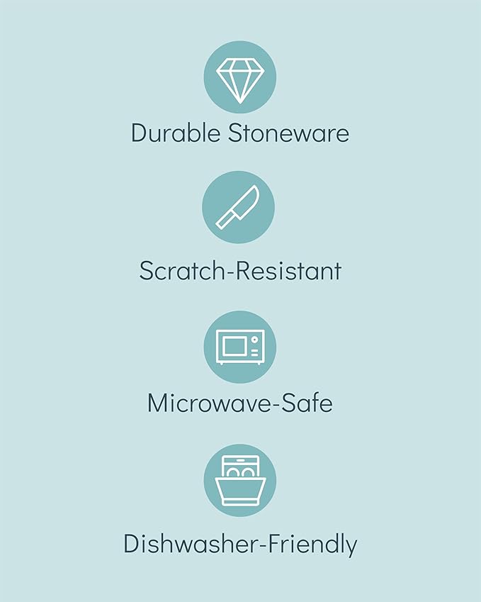 Stoneware pasta bowls set 8 pcs – 7.7" dark petrol blue ceramic plates & salad bowls – Dishwasher and microwave safe – Large soup bowls stylish set – Dinner service Pure Living