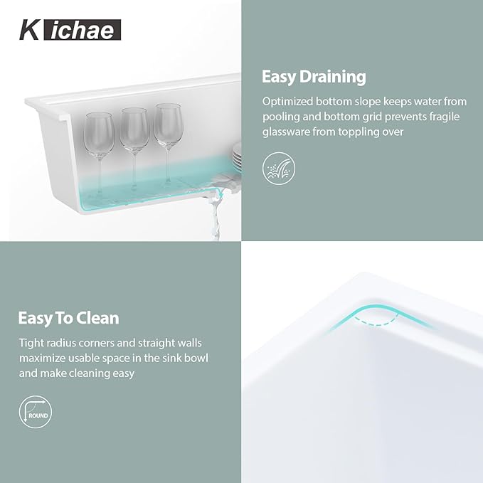 Kichae White Undermount Kitchen Sink 28 inch Granite Composite - 28 x 19 White Kitchen Sink Quartz Workstation Sinks