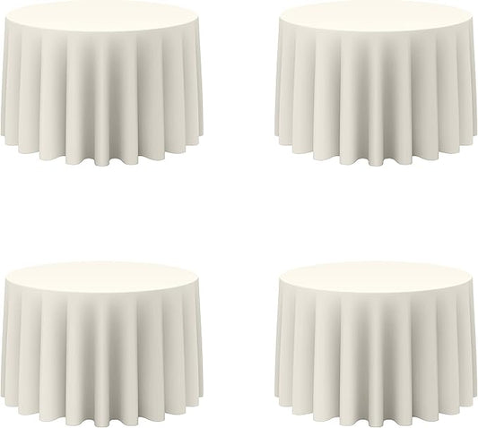 BRILLMAX 4 Pack Ivory Round Tablecloths 108 Inch - Circle Bulk Linen Polyester Fabric Washable Table Cloth Cover for Wedding Reception Banquet Birthday Party Buffet Restaurant