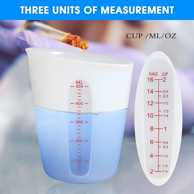 ZUYEE 3 PCS Silicone Measuring Cups (2 Cup + 1 Cup + 0.5 Cup) Flexible Melting Measure Cups for Chocolate,Epoxy Resin Butter, Squeeze Pour Baking Cup BPA Free with Marking ML/Ounce