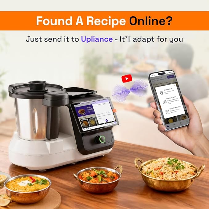 upliance Smart Cooking Companion | Cooks 750+ Recipes: Pav Bhaji, Pasta, Soup, Kadhai Paneer & More | 10 Preparation Modes | AI-Powered | Built-In Weighing Scale | Phone App | WiFi
