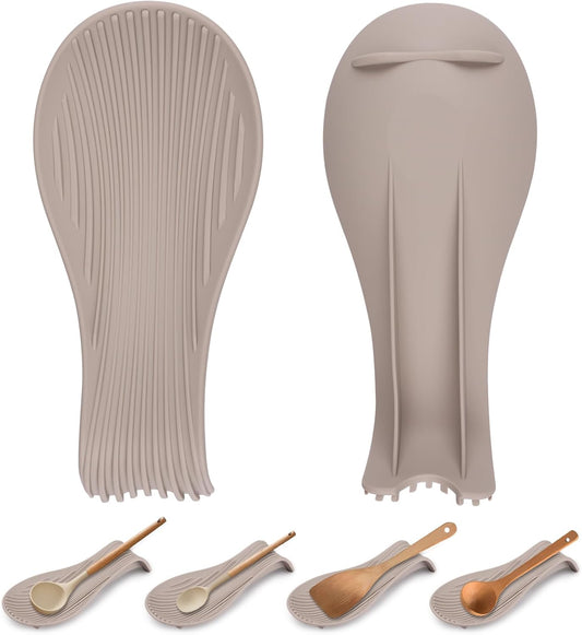 Heat Resistant Silicone Spoon Rest, Non-Slip Spoon Holder for Kitchen Counter, Silicone Spoon Rest for Stove Top for Spoons, Spatulas, Ladles, Tongs (Khaki)