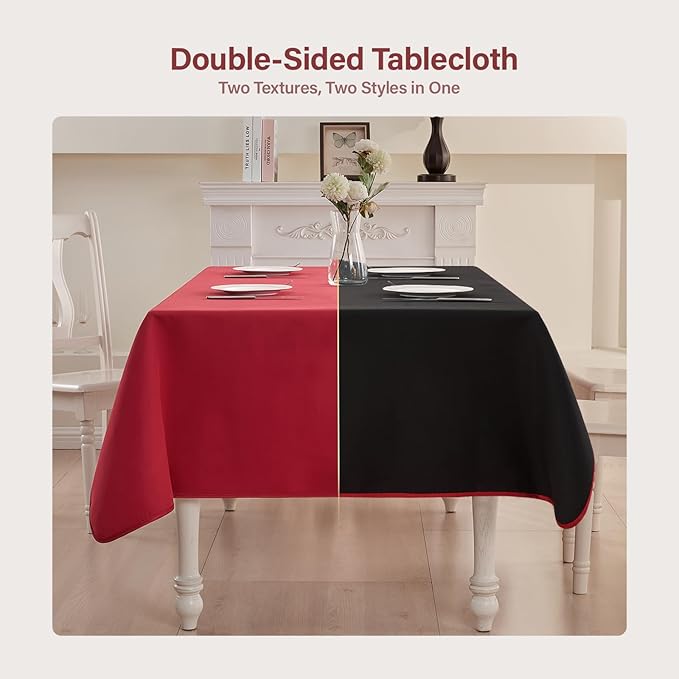 BALCONY & FALCON Rectangular Table Cloth Water Resistant Double-Sided Usable Peach-Skin Fabric Tablecloth for Weddings Holidays Dining Banquets Gardens(Black and Red, 55x70)