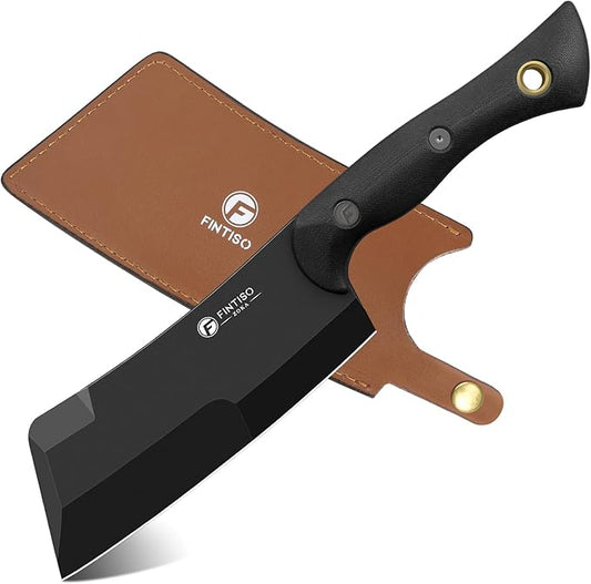 5.5 Inch Butcher Knife, 2-in-1 Chef & Meat Cleaver Knife with Sheath, Multipurpose Full Tang G10 Handle Kitchen Knives for Bone Chopping, 14C28N High Carbon Stainless Steel for Home and Outdoor