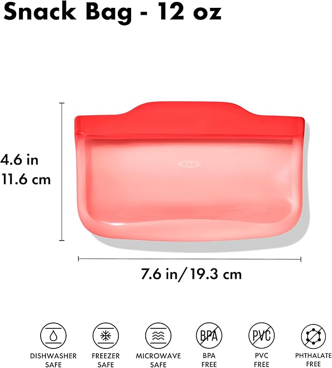 OXO Good Grips Silicone Reusable Bag – Snack Bag (12 oz) - Watermelon