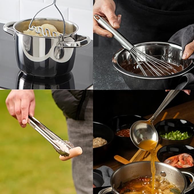 Avador® Premium Set of 10 Stainless Steel Kitchen Tool Set with Holder Easy To Clean, Space Saving, Great for Cooking, Baking, Prepping