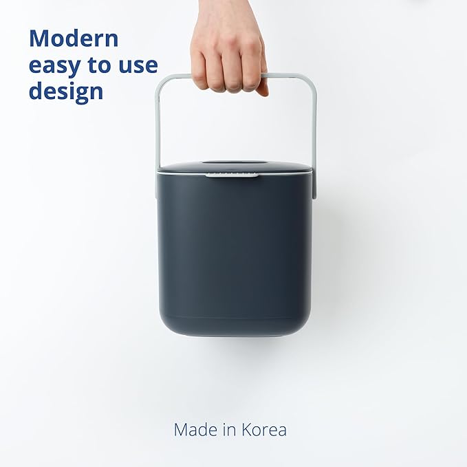 Blue Ginkgo Kitchen Compost Bin [2.6L / 0.69 GAL] – Filter-Free, Odor-Tight Countertop Food Waste Pail with Handle (Made in Korea, Gray)