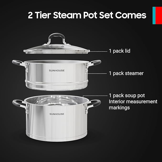 SUNHOUSE Cookware for Cooking (STEAMER POT, 3 Quarts)