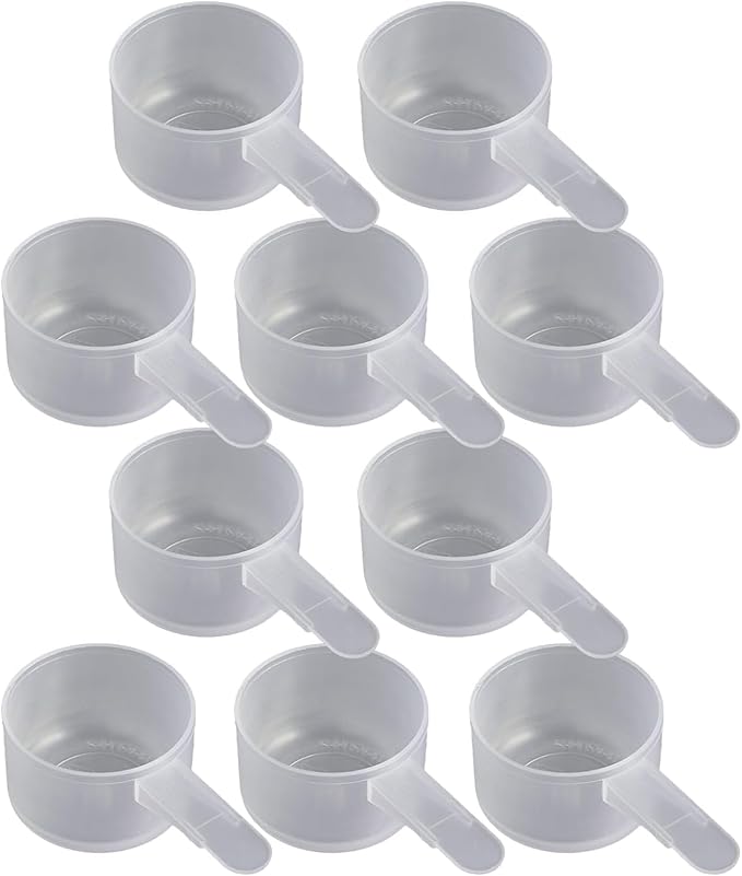 39 mL Plastic Measuring Packaging Scoop (= 39 cc/ = 8 teaspoon/ = 2.6 Tablespoon/ = 1.32 oz), Short Handle - to Measure and Dispense Spices, Granules, Powders, for Seeds Packing (10 scoops)