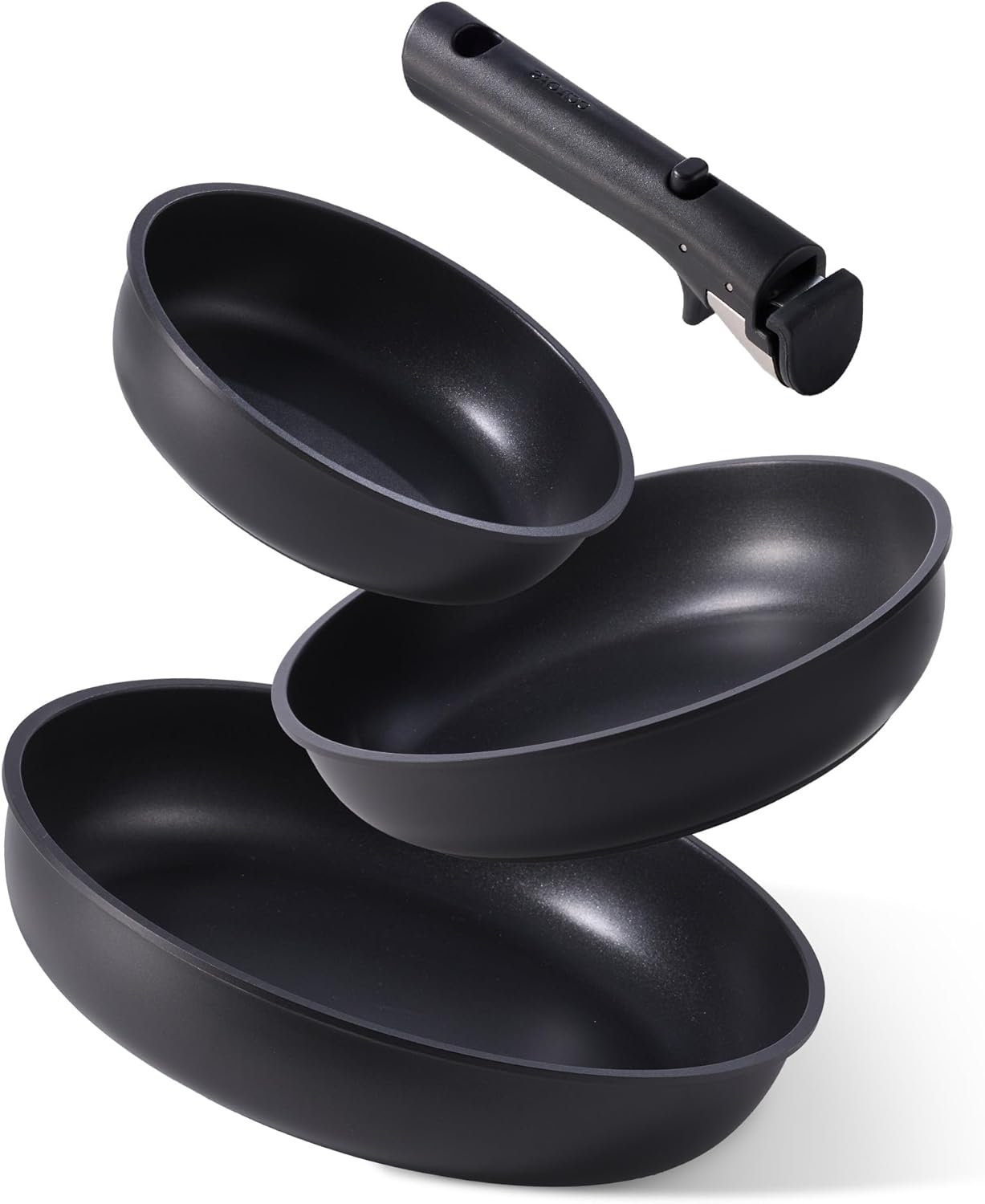 CAROTE 4pcs Non Stick Frying Pans, 8"+10"+12” Frying Pan Egg Pan Omelet Pans with Detachable Handle, Nonstick Cookware, PFOA Free, Induction Compatible & Oven Safe, Dishwasher Safe, Black