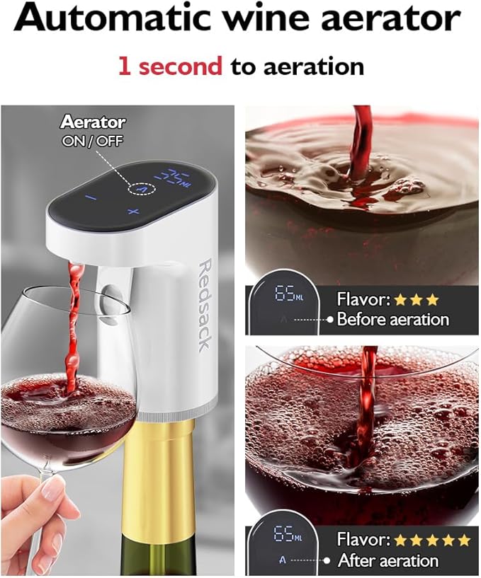 Smart Digital Wine Dispenser & Electric Aerator with Auto Stop, 1-999ML Quantitative Pour & Hands-Free Sensor for Wine, Whiskey, Spirits - Ideal Gift for Men, Dad, Him, Wine Enthusiasts (White)
