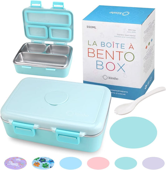 Small Stainless Steel Lunch Box for Baby or Toddlers Boys Girls, Insulated Mini Bento, 3 Eco Metal Portion Sections Leakproof Lid, Pre-School Daycare Lunches, Kids Spill-Proof Snack Container, Green