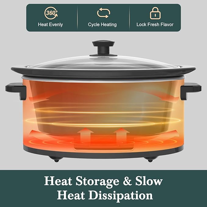 7-Quart Programmable Slow Cooker with Timer Keep Warm - Small Kitchen Appliance for Family Dinners - Serves 6+ People - Heat Settings: Keep Warm(White, Black Liner)