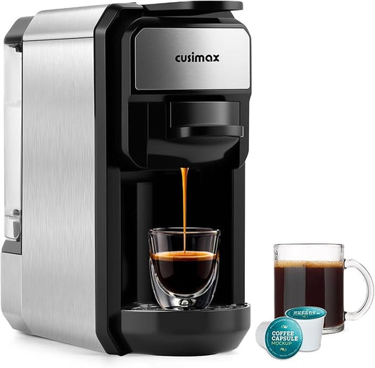 CUSIMAX Single Serve Coffee Machine for K Cup and Nespresso Pods, Fast Brew One Cup Coffee Maker, Customizable Brewing Sizes, Stainless Steel Espresso Machine with 20oz Remevable Water Tank