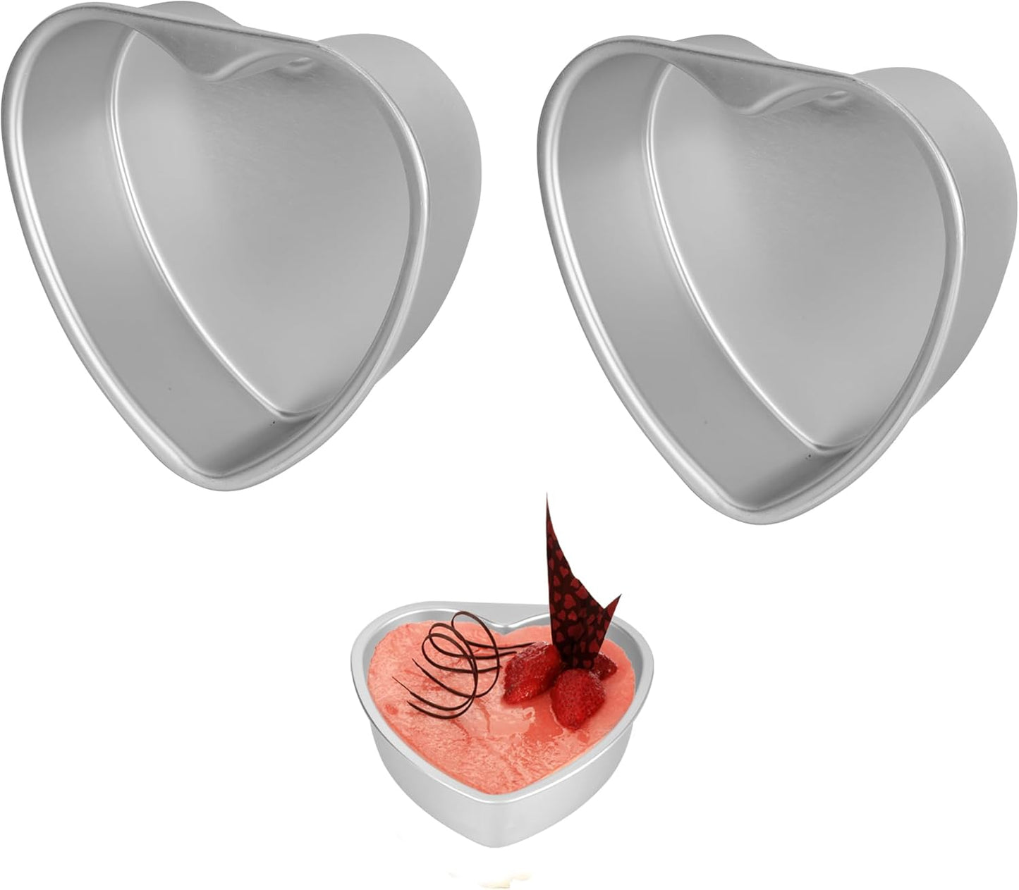 2 Pack 8 Inch Heart Shaped Cake Pans with Fixed Bottom, Aluminum Heart Baking Pan, Hearts Cake Mold for Wedding, Party