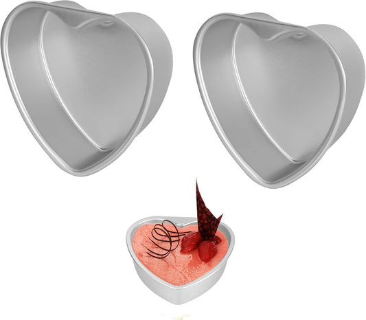 2 Pack 8 Inch Heart Shaped Cake Pans with Fixed Bottom, Aluminum Heart Baking Pan, Hearts Cake Mold for Wedding, Party