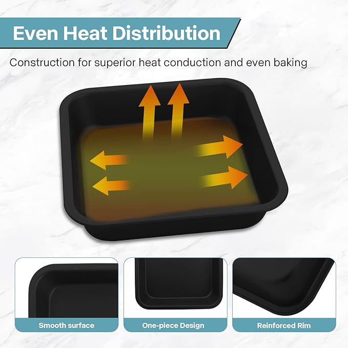 2-Pack 8x8 Square Cake Pan, Nonstick Brownies Square Cake Pan, 8 inch Square Baking Pan for Making Meat Dishes, Square Cake Pan for Beginners, Easy to Clean