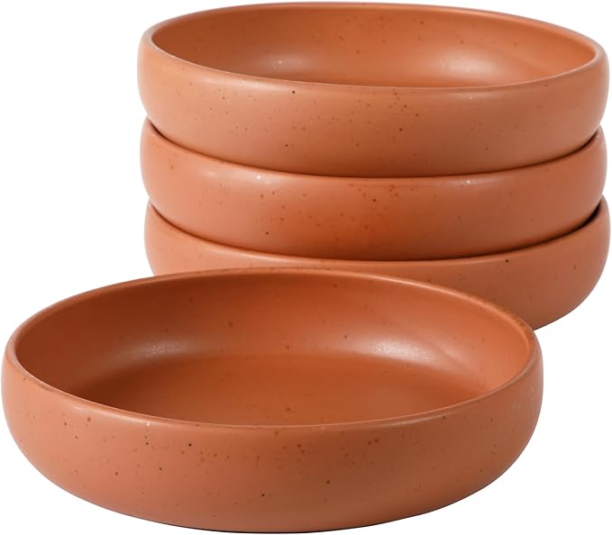 Bloomhouse - Two Time Oprah's Favorite Things Winner - Corsica Clay 4-Piece Dinner and Pasta Bowl Set – Burnt Apricot Terracotta Stoneware for Meals, Serving & Everyday Use