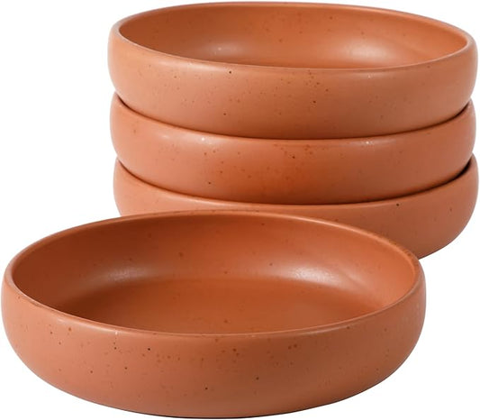 Bloomhouse - Two Time Oprah's Favorite Things Winner - Corsica Clay 4-Piece Dinner and Pasta Bowl Set – Burnt Apricot Terracotta Stoneware for Meals, Serving & Everyday Use