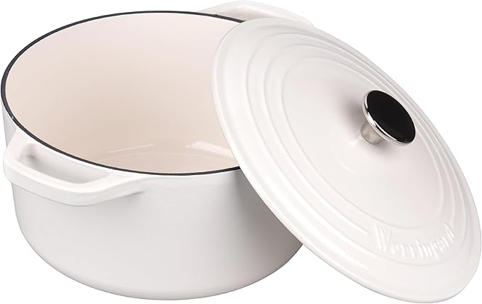 Enameled Cast Iron Dutch Oven Pot with Lid, for Bread Baking, Round Bread Oven- include Sourdough Bread Baking Supplies Set, 6QT, White