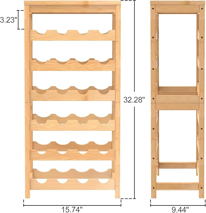 24-Bottle Bamboo Wine Rack Freestanding Floor, 6 Tier Wine Display Rack with Table Top, Wine Storage Shelf for Kitchen Dining Room Bar