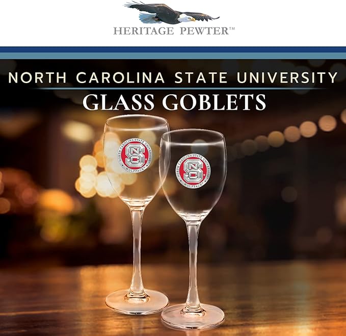 Heritage Pewter North Carolina State Wolfpack Glass Goblets – Set of 2 | 12 OZ Goblet Wine Glasses | Expertly Crafted Pewter Glass
