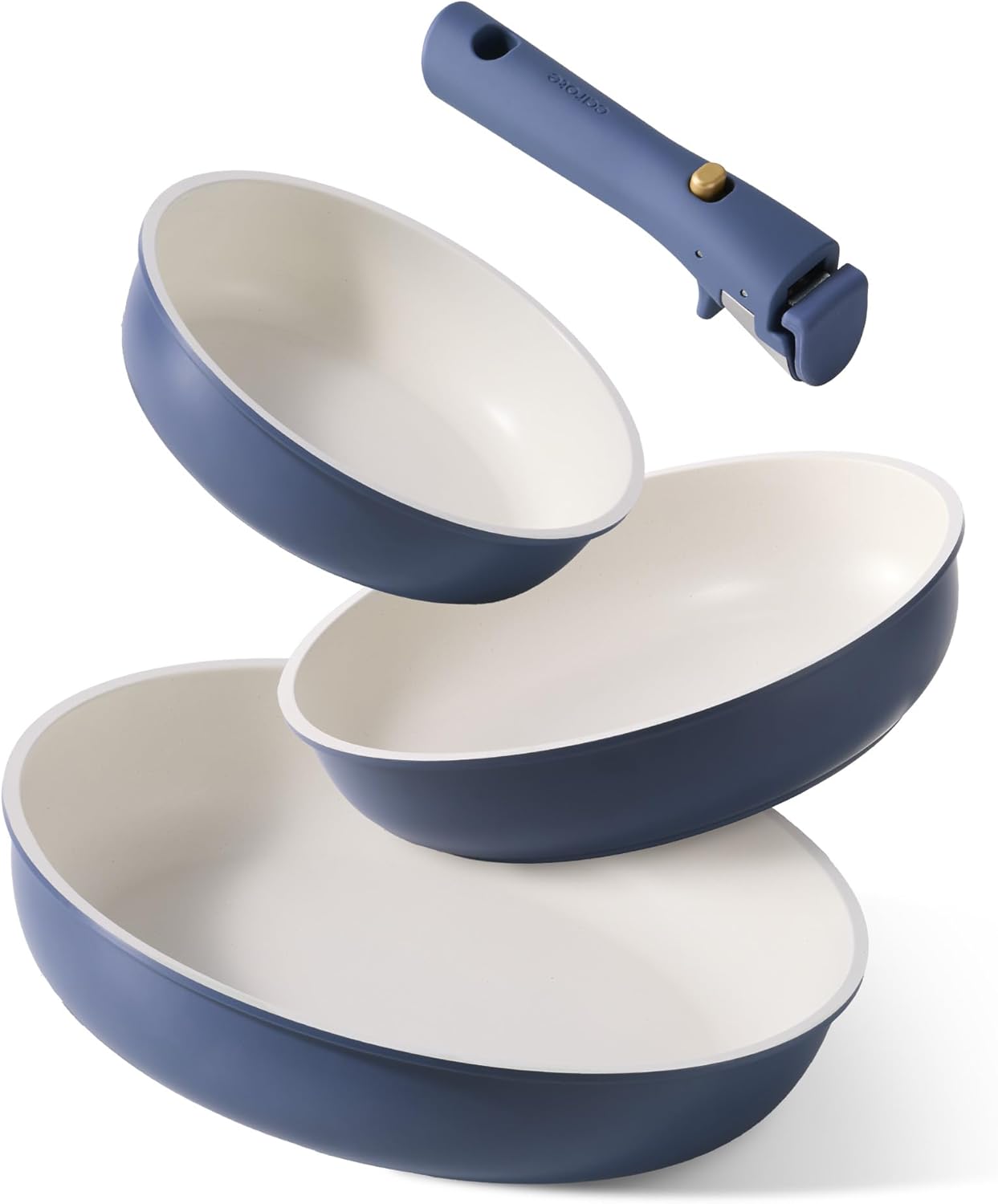 CAROTE 4pcs Non Stick Frying Pans, 8"+10"+12” Frying Pan Egg Pan Omelet Pans with Detachable Handle, Nonstick Cookware, PFOA Free, Induction Compatible & Oven Safe, Dishwasher Safe, Blue