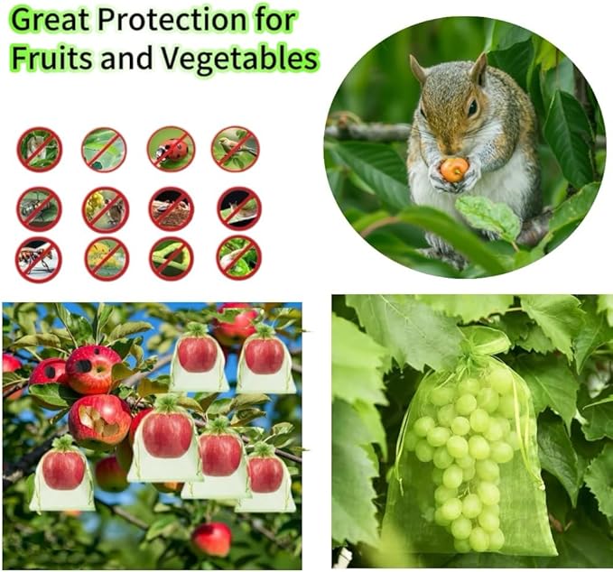 60 PCS Fruit Protection Mesh Bags,6.69x9 Inch,Drawstring Reusable Netting Cover for Plants, Fruits, Vegetables, Flowers