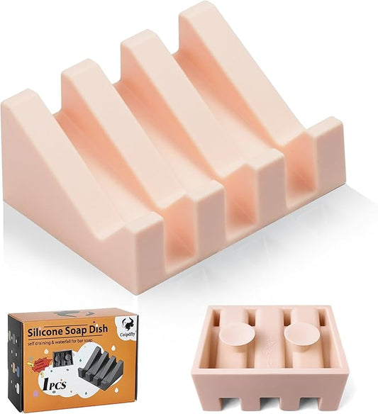 Self Draining Soap Dish,Silicone Suction Cup Soap Holder, Bathroom Soap Dish for Bar Soap,Can Extend Soap Life,Bathroom, Bath Tub, Kitchen Sink (1, Pink)