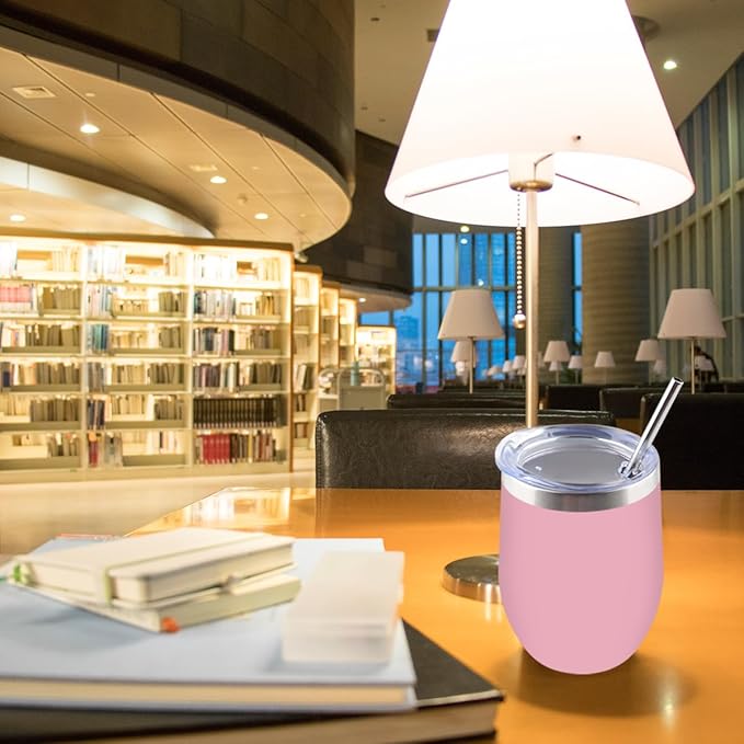 Amtidy 4 Pack Powder Coated Stainless Steel Tumbler with Lid,Equipped with straw and straw brush，12 oz Double Wall Vacuum Insulated Travel Tumbler Cup for Coffee, Wine, Cocktails