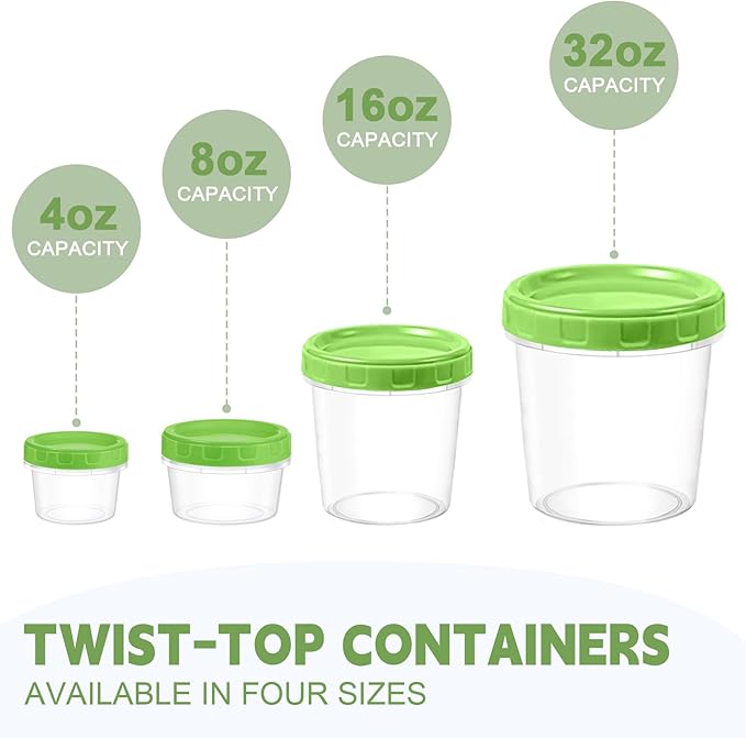 4 oz Small Plastic Containers with Lids, 12 Pack Stackable Small Freezer Container, Reusable 1/2 Cup Food Containers for Snack Puree Fruit, with Pen and Brush, Microwave & Dishwasher Safe