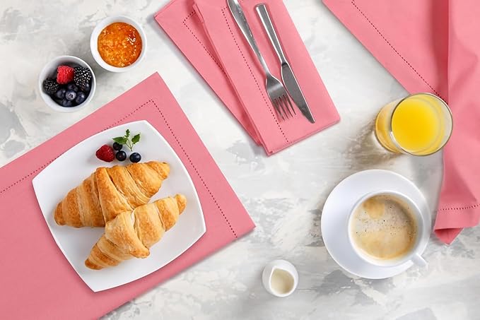 Peach Cloth Napkins Set of 12, 18x18 Inch, Absorbent Cotton Blend Washable and Reusable Dinner Napkins for Table, Thanksgiving, Christmas, Wedding, Restaurant, Kitchen & Everyday Use