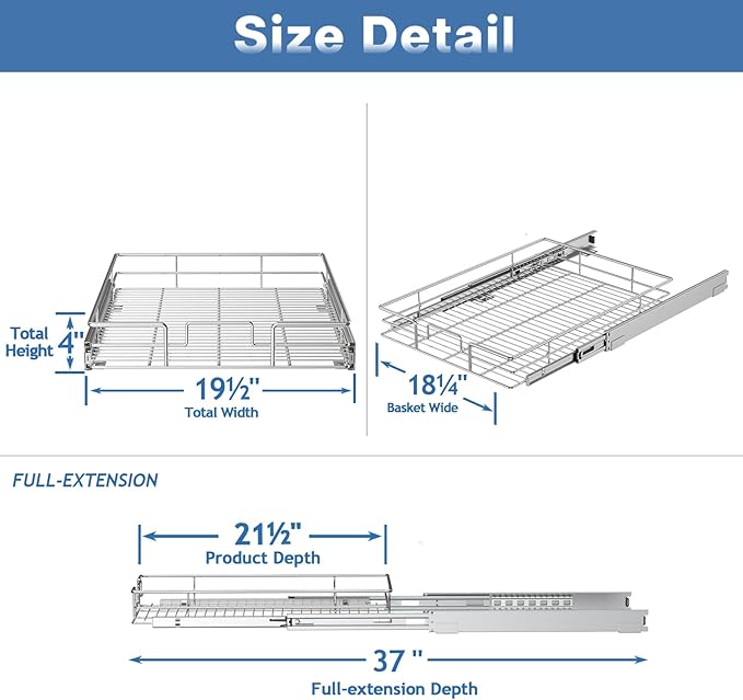 Pull Out Cabinet Organizer 19½" W x 21½" D, Heavy Duty Cabinet Pull Out Shelves, Slide Out Drawers Organization for Kitchen Cabinets Bathroom