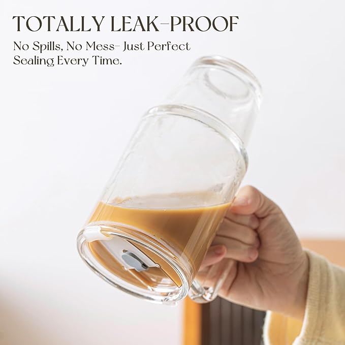 KEMORELA 24 Oz Ribbed Glass Tumblers with Lids and Straws, Tumbler Cup with Handle, Iced Coffee Glassware, Clear Reusable Drinkware for Smoothies and Beverages (1)