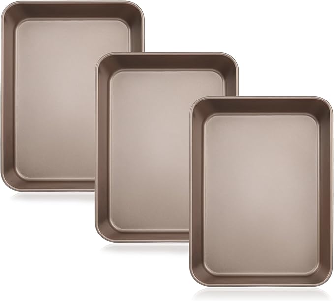 Baking Sheet Pans Brownie Pans,3 Pack Baking Pan Nonstick Cookie Sheet Brownie Cake Pan, Deep Dish, Easy Clean, Rust-Resistant, Multi-Purpose Cookie & Brownie Pan Set (8.6 x 6.6 x 1.7")