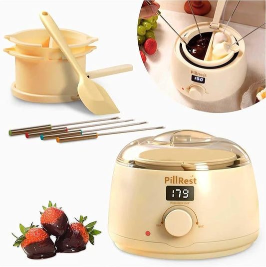 Chocolate Melting Pot, Electric Candy Melter with 2 Non-Stick Silicone Bowls, Digital Display for Real-Time Temperature Control, Fondue Warmer Set for Dipping Chocolate, Cheese, Candy & Cake Pop