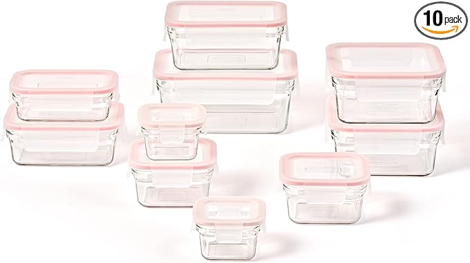 GLASSLOCK Smart 20-Piece Glass Food Storage Set - 100% Airtight & Leakproof, BPA Free lids, Freezer to Oven Safe, Meal Prep